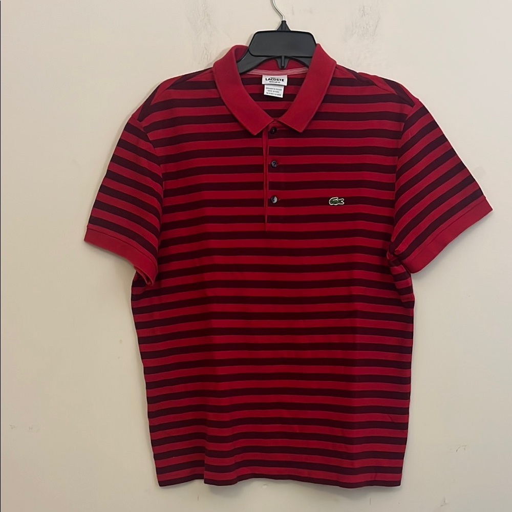 Lacoste Men's Red Striped Polo Shirt Size 6